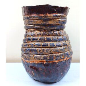 Handcrafted Vintage-Inspired Textured Ceramic Vase 6" Tall